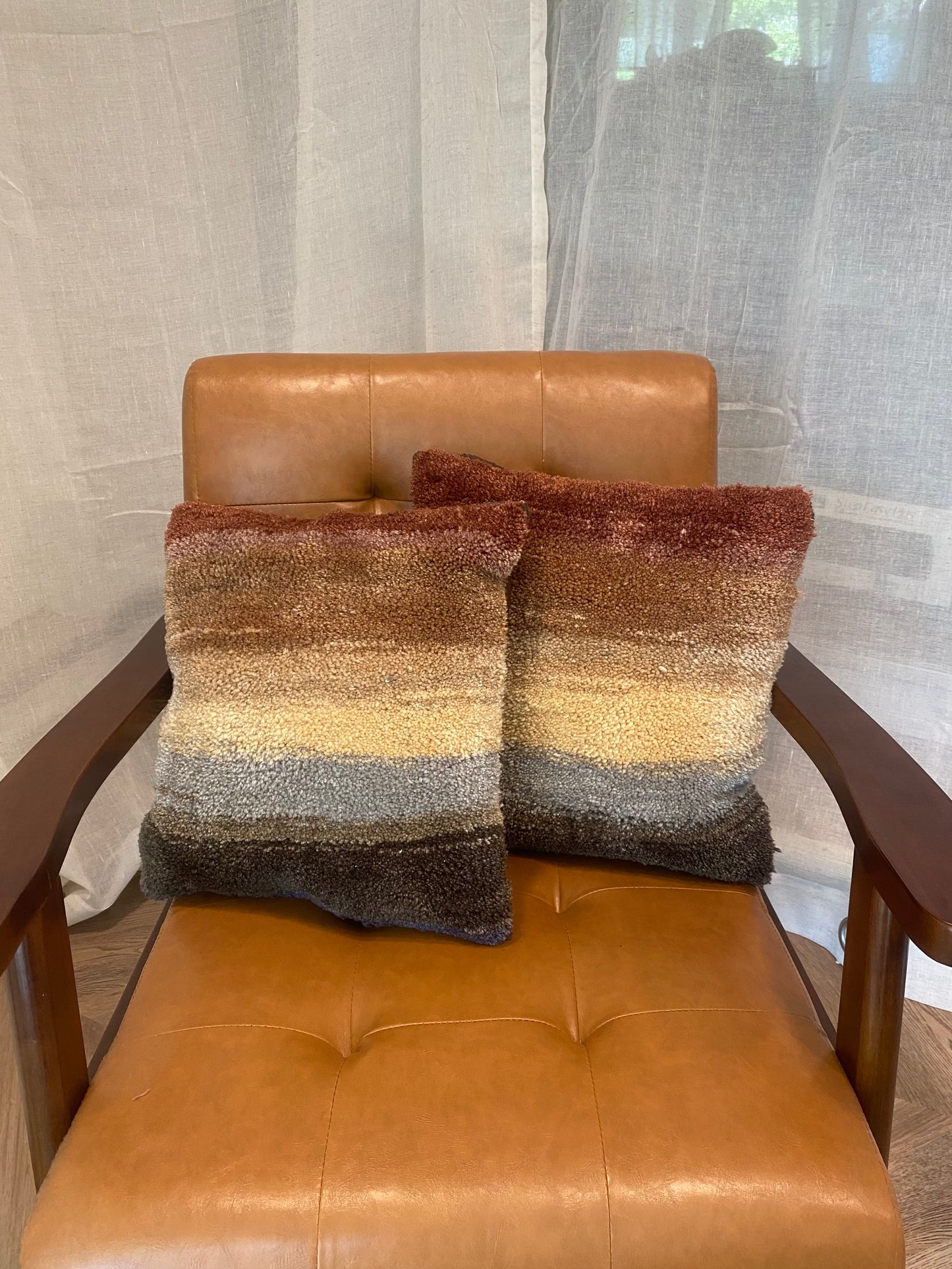 "Spring Cabin" 14"x14" Tufted Pillow in Warm Neutral Tones