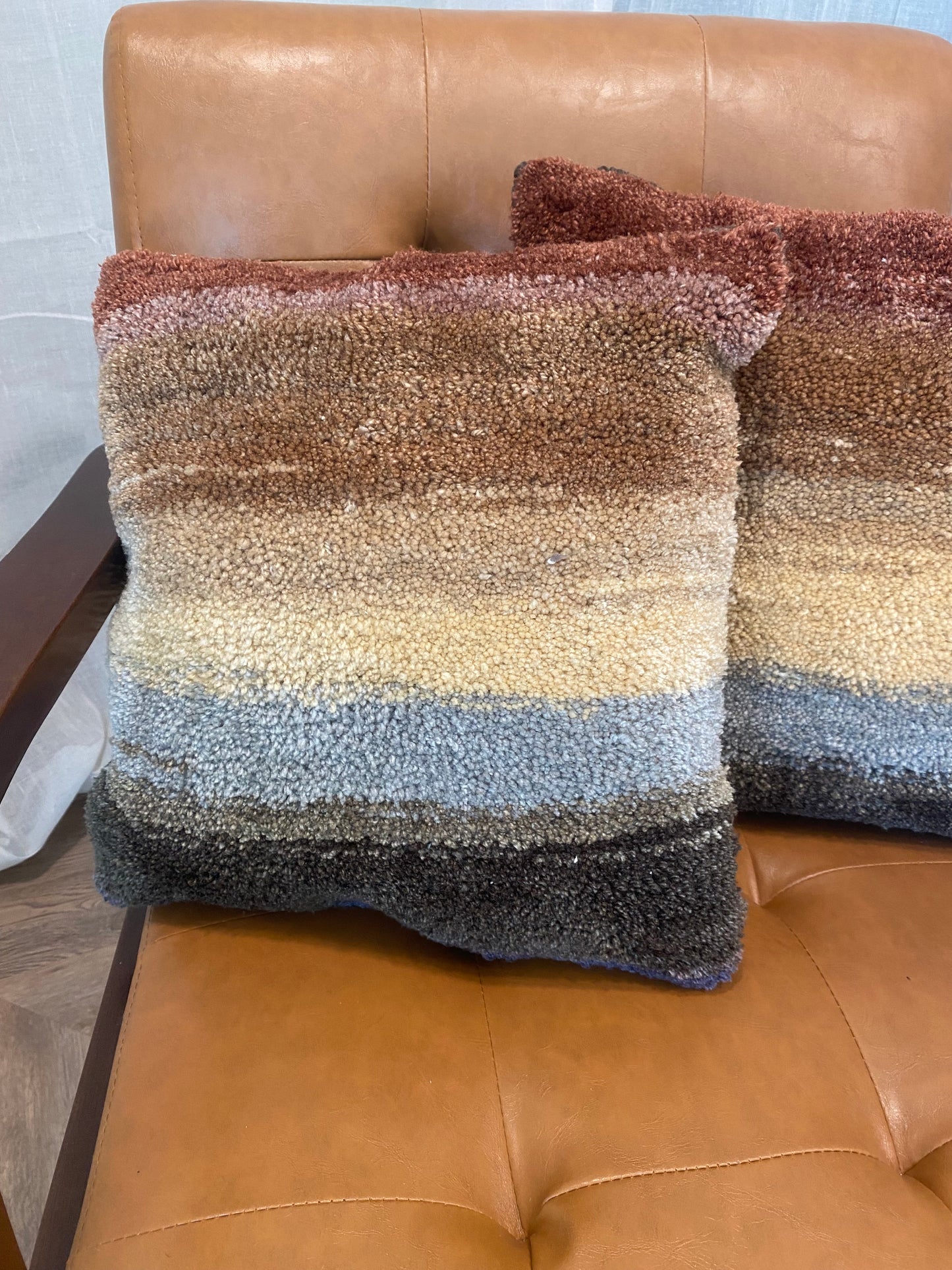 "Spring Cabin" 14"x14" Tufted Pillow in Warm Neutral Tones