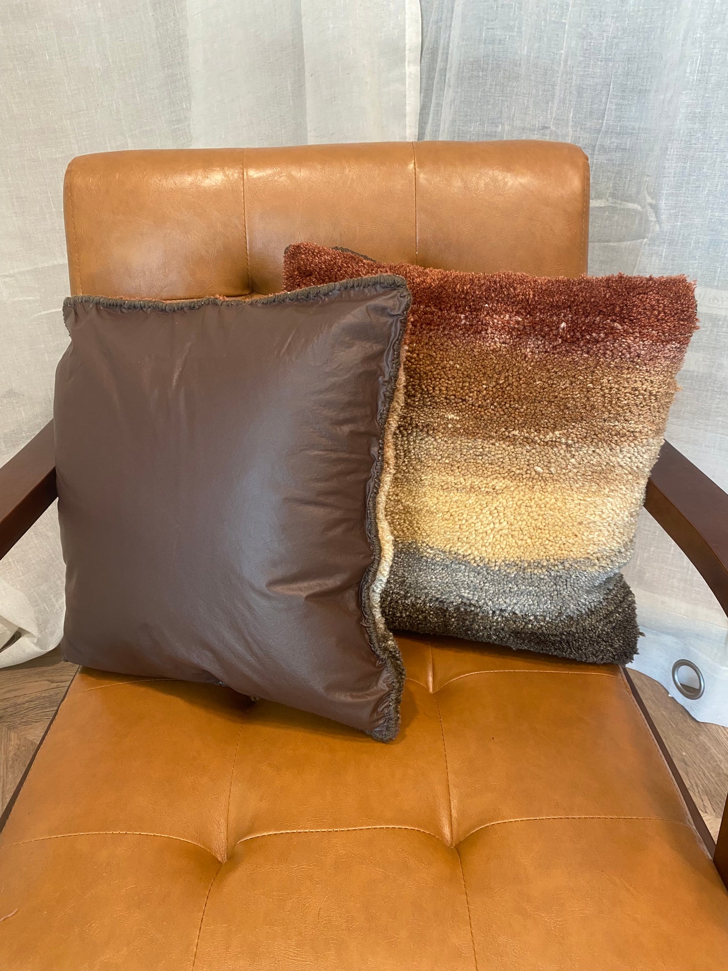 "Spring Cabin" 14"x14" Tufted Pillow in Warm Neutral Tones