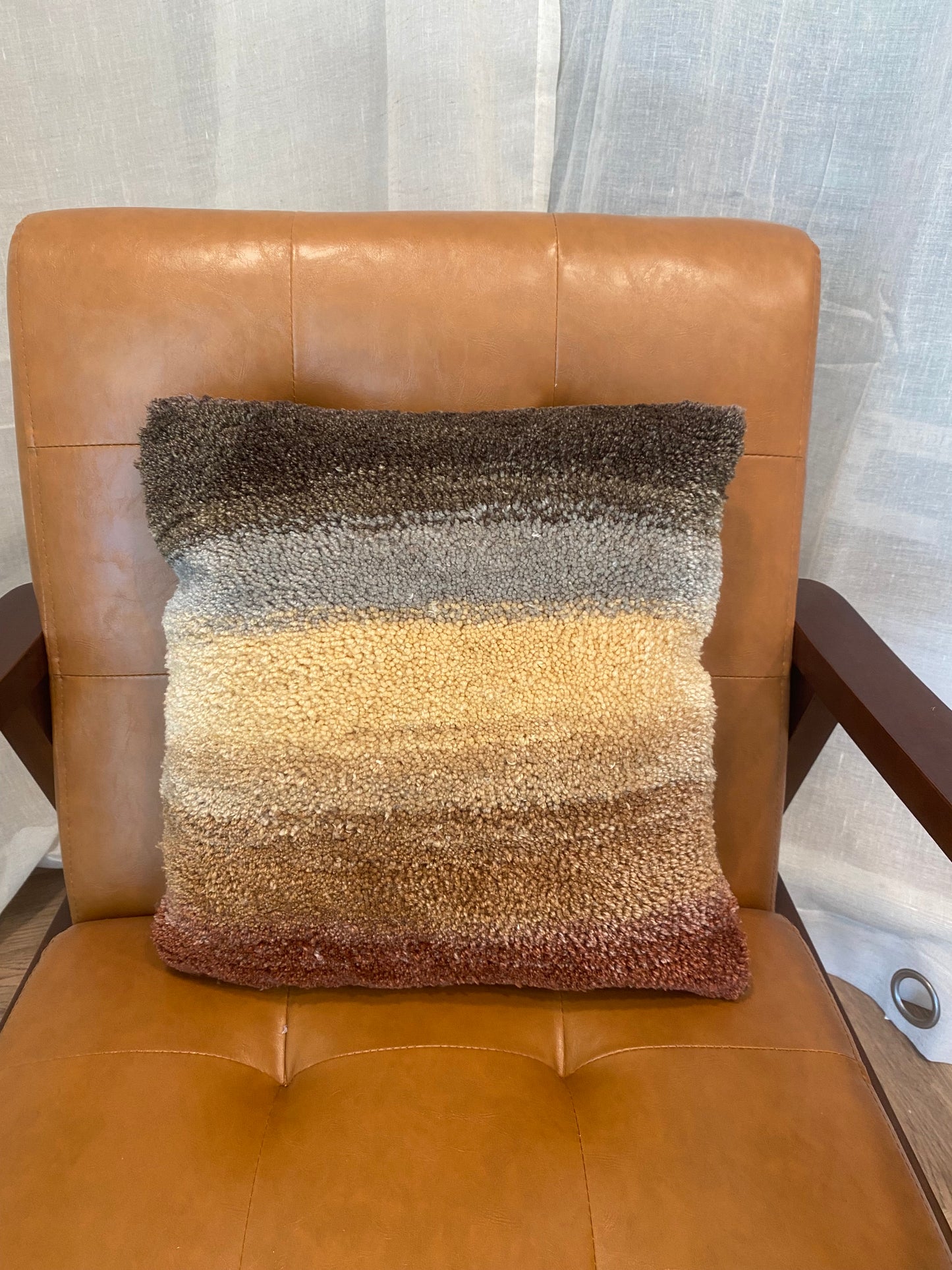 "Spring Cabin" 14"x14" Tufted Pillow in Warm Neutral Tones