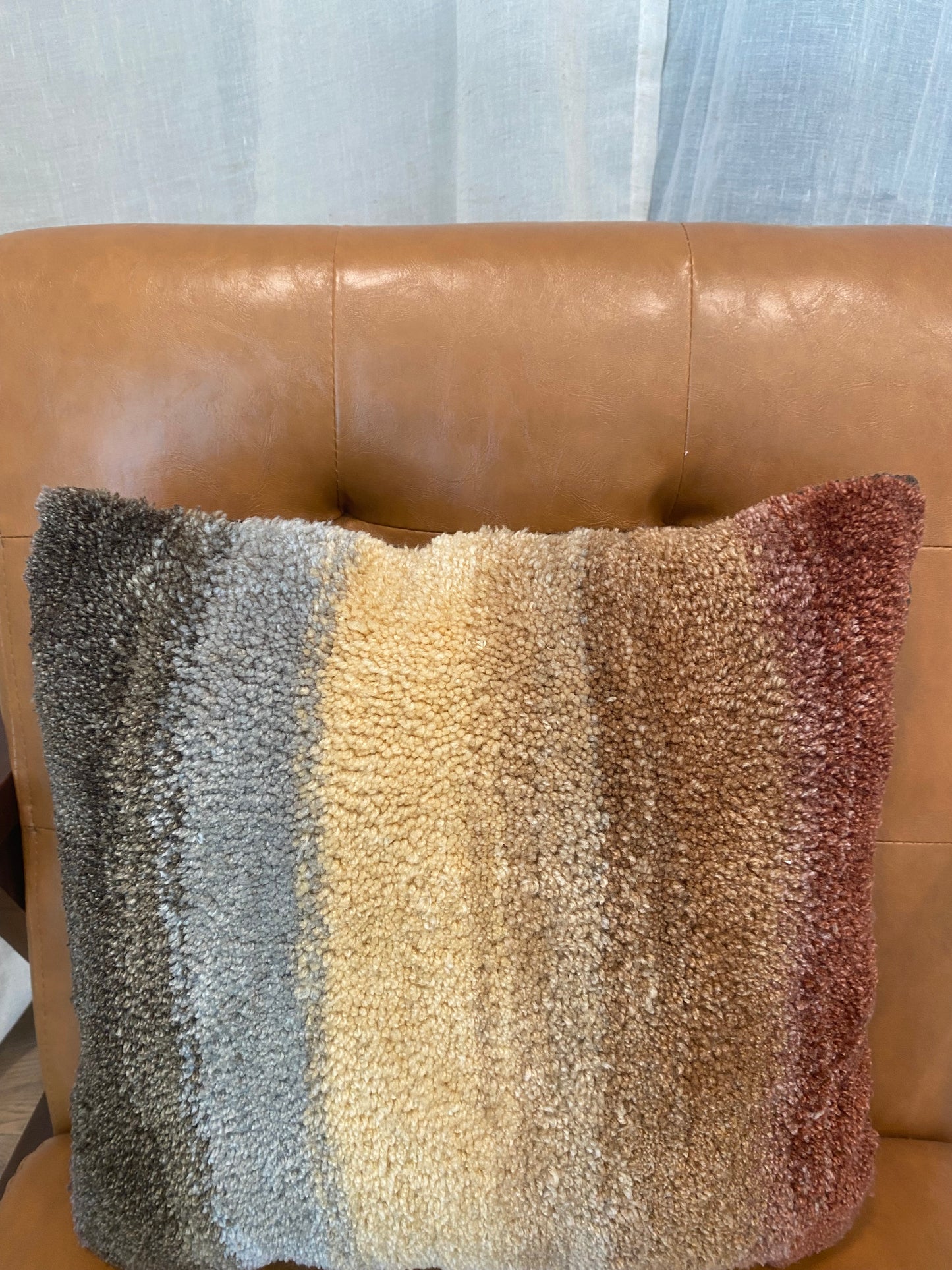 "Spring Cabin" 14"x14" Tufted Pillow in Warm Neutral Tones