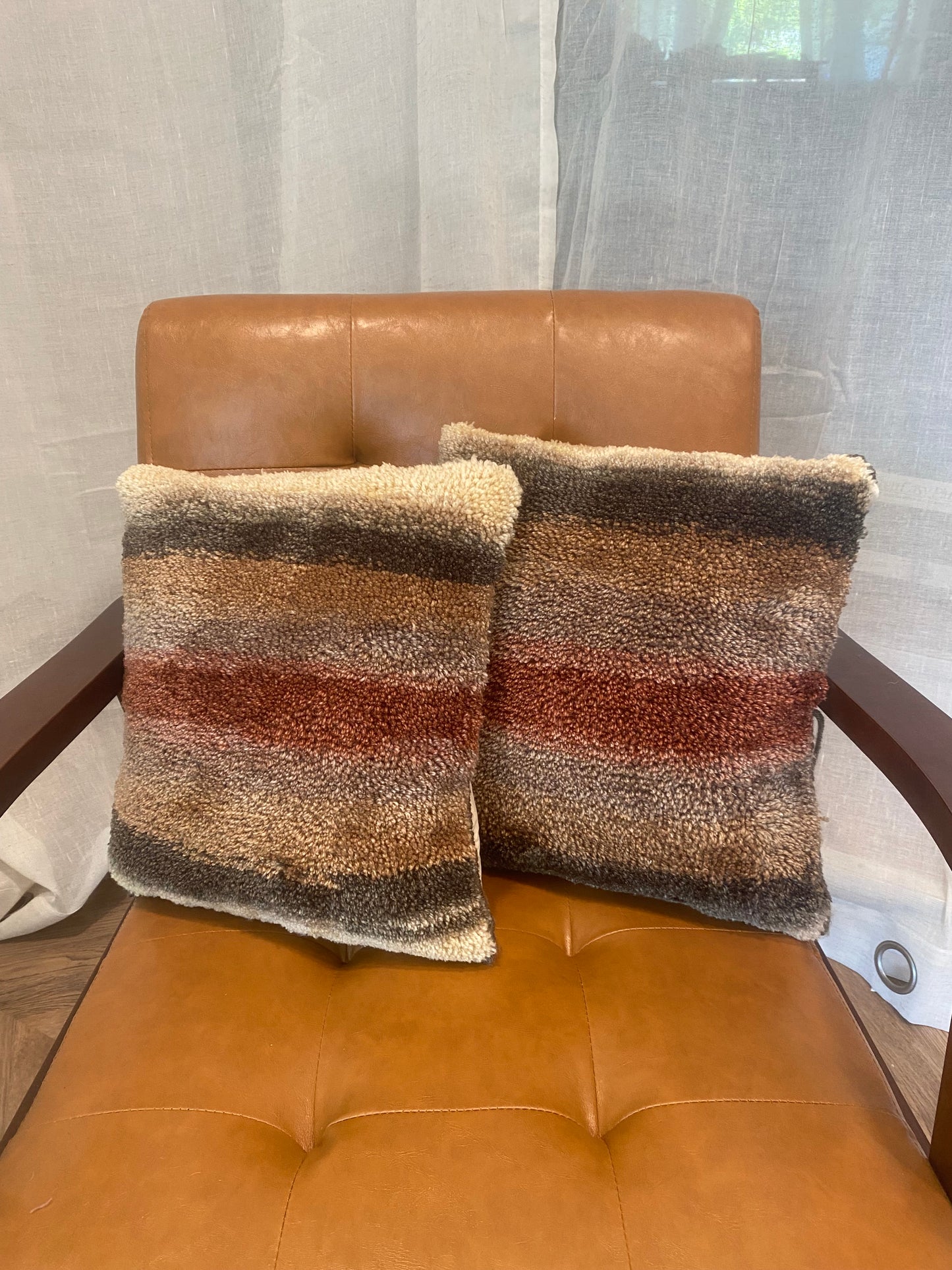 "Fall Cabin" 14"x14" Tufted Pillow in Neutral Tones