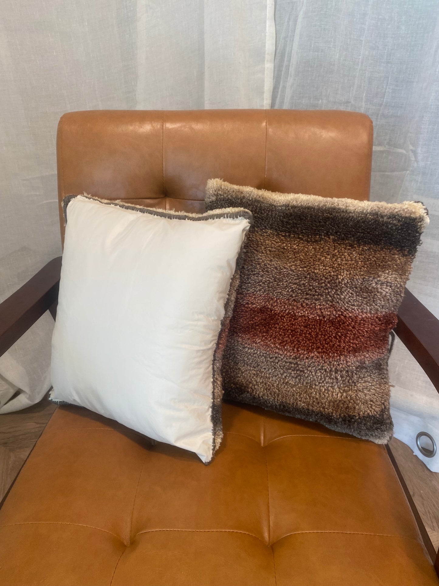 "Fall Cabin" 14"x14" Tufted Pillow in Neutral Tones