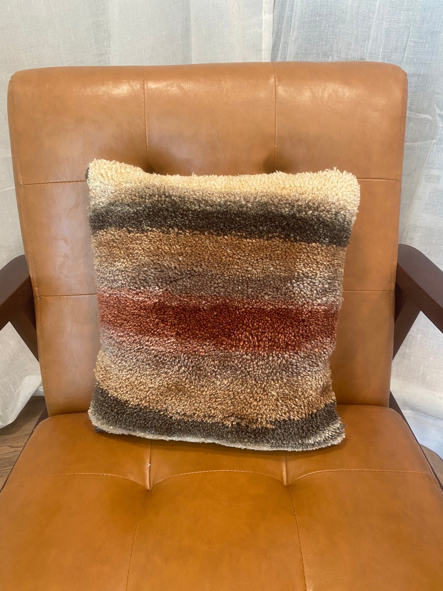 "Fall Cabin" 14"x14" Tufted Pillow in Neutral Tones