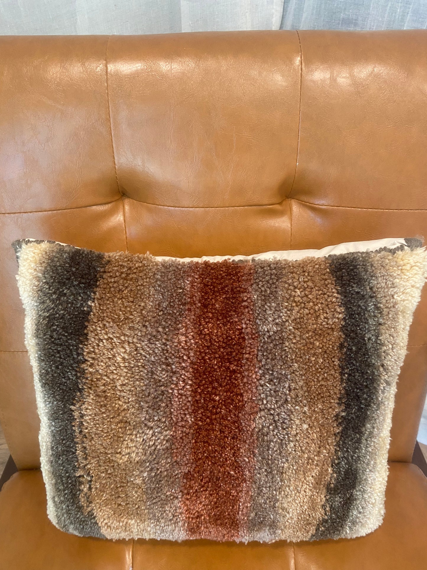 "Fall Cabin" 14"x14" Tufted Pillow in Neutral Tones
