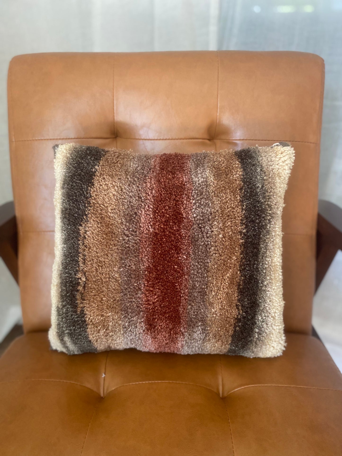 "Fall Cabin" 14"x14" Tufted Pillow in Neutral Tones