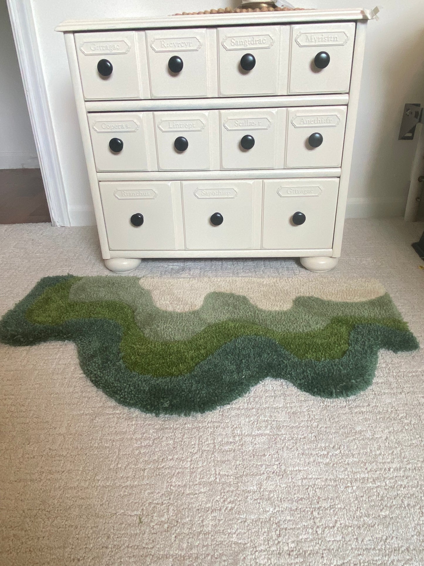"Swirl" 1.5'x2.5' Tufted Rug in Green Color Way