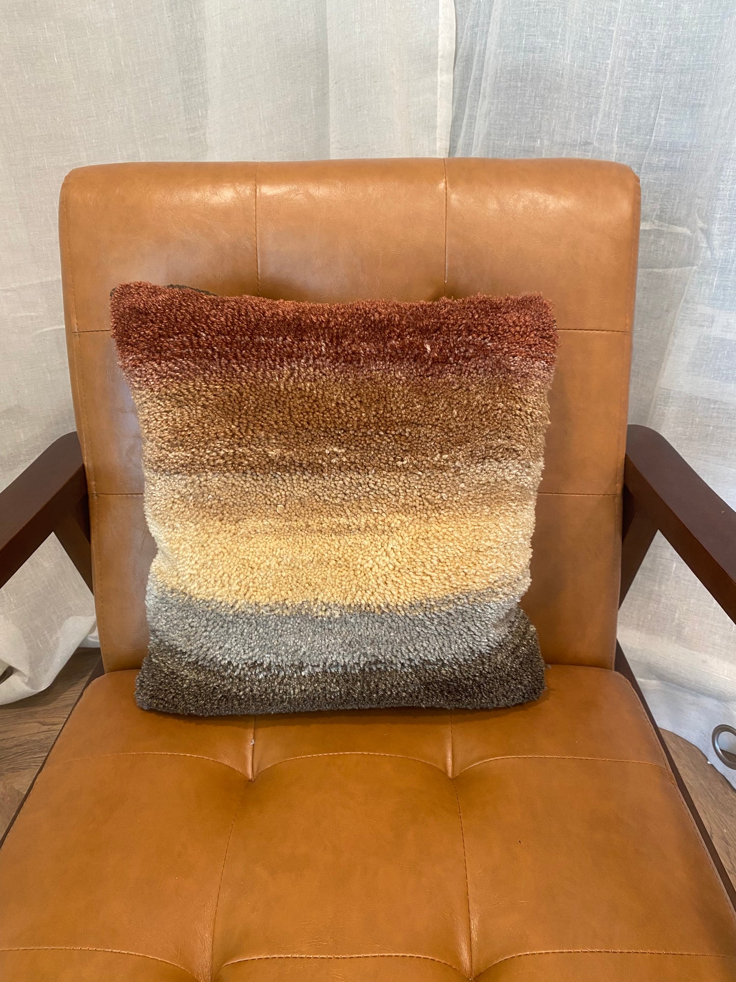 "Spring Cabin" 14"x14" Tufted Pillow in Warm Neutral Tones